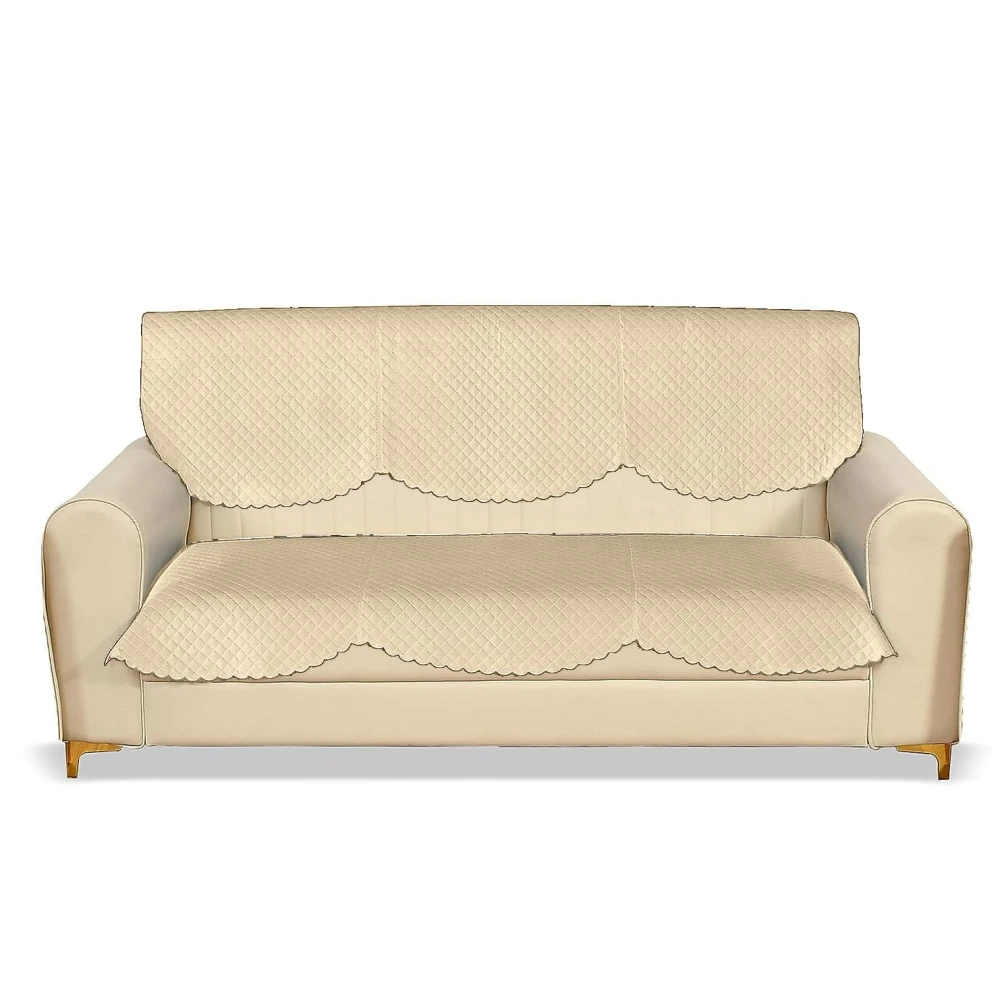 RADECOR ATICUE Solid Color Premium Quilted Sofa Cover Set Sofa Slip Covers/Velvet Sofa Panel (Beige, 3 Seater)