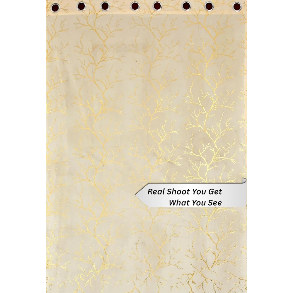 RADECOR Velvet 5ft Door & Window Curtain | Luxury Soft Fabric | Room Darkening | Noise Reducing | Machine Washable | Modern Home Décor/Cream/Pack of 2