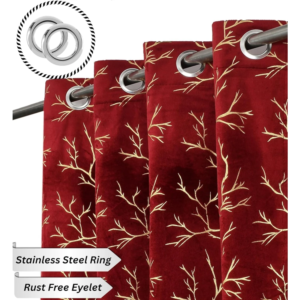 RADECOR Velvet 7ft Door & Window Curtain | Luxury Soft Fabric | Room Darkening | Noise Reducing | Machine Washable | Modern Home Décor/Maroon/Pack of 2