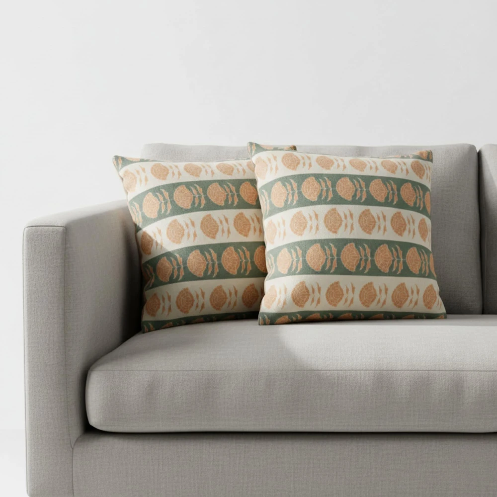 RADECOR Sage Bloom Stripe Cushion Cover Set of 2 | 16x16 Inches Square Covers | Premium Poly Spun Fabric | Hidden Zipper | Modern Decorative Cushion Covers for Sofa, Living Room & Bedroom