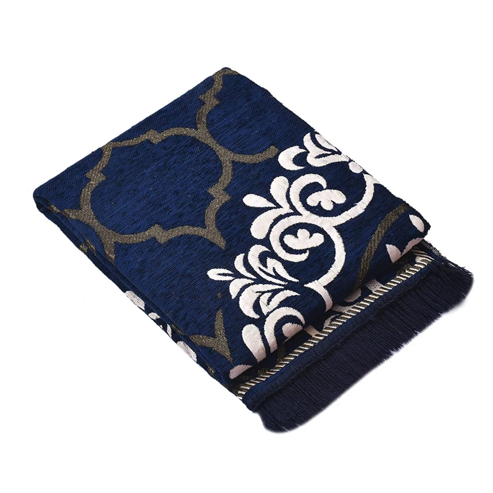 RADECOR World Premium Sleek and Spacious Rectangular Chennille Living Room Carpet with Binding, Area Rug, Durries II (5X7 Feet) (213 Cmx152 Cm) (Navy Blue)