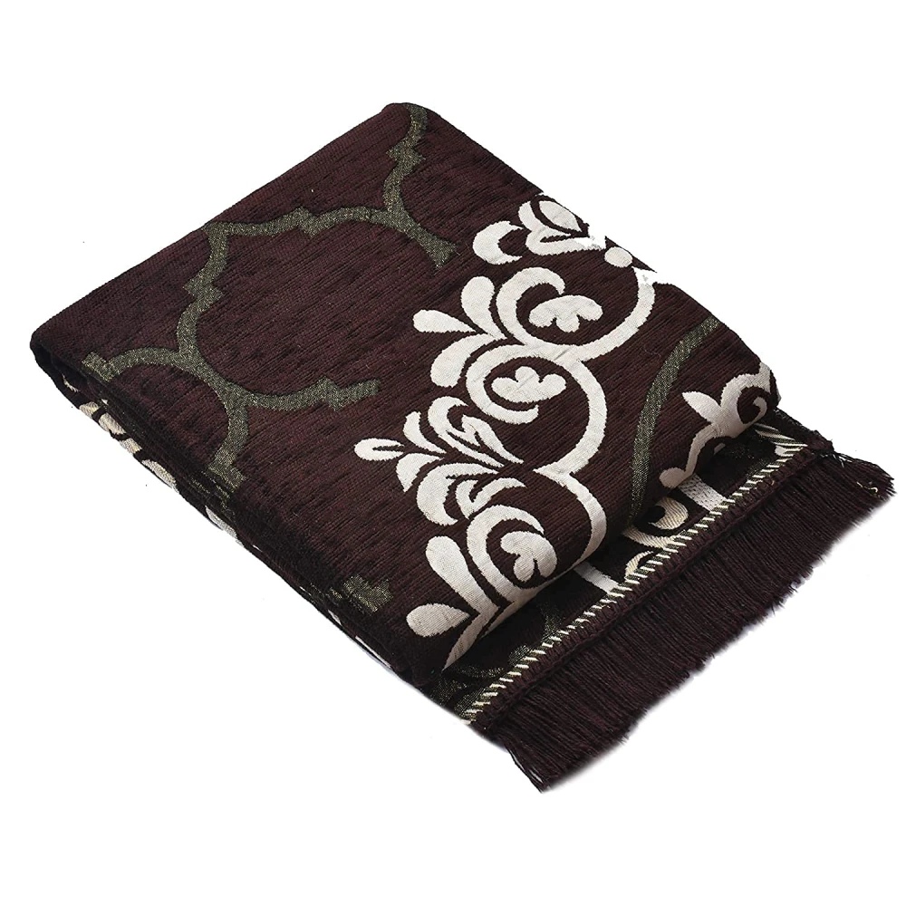 RADECOR World Premium Sleek and Spacious Rectangular Chennille Living Room Carpet with Binding, Area Rug, Durries II (5X7 Feet) (213 Cmx152 Cm) (Brown)