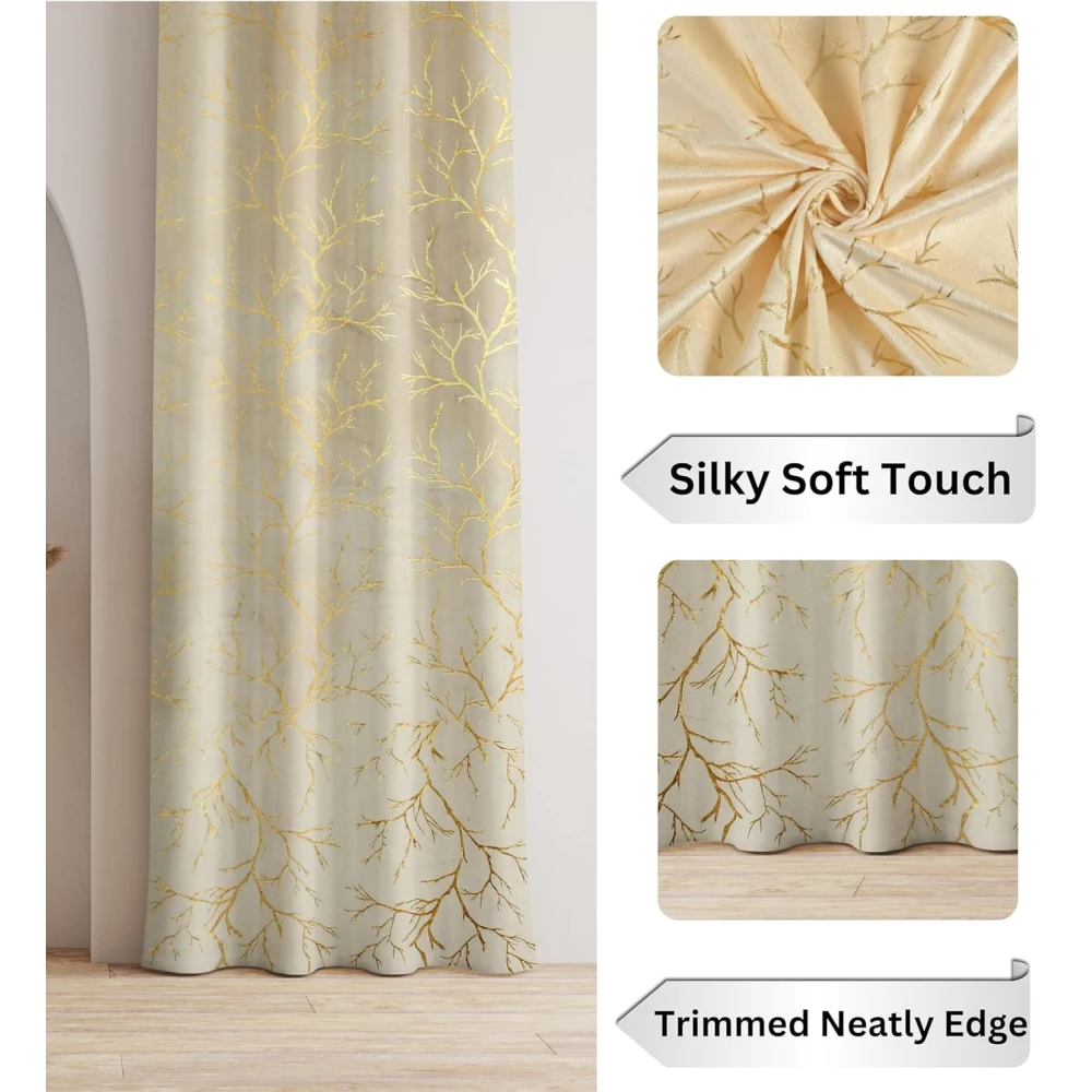 RADECOR Velvet 7ft Door & Window Curtain | Luxury Soft Fabric | Room Darkening | Noise Reducing | Machine Washable | Modern Home Décor/Cream/Pack of 2