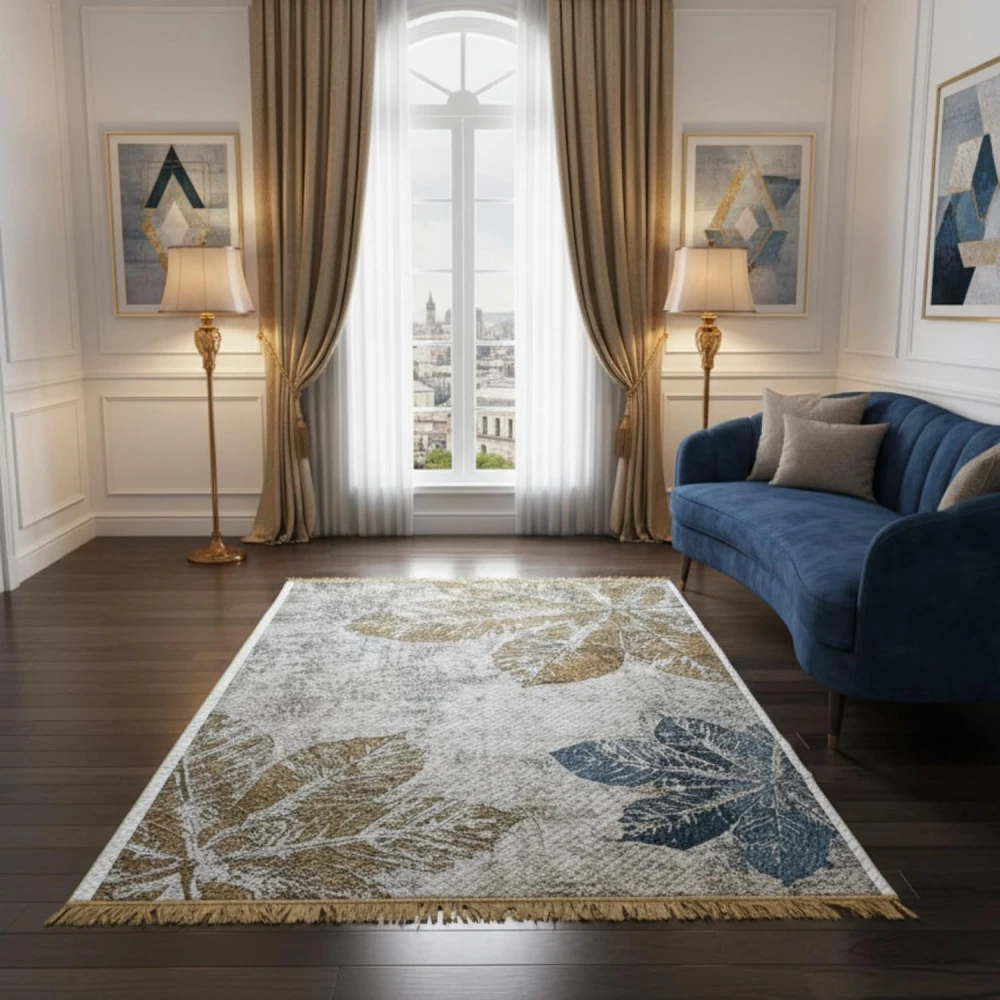 RADECOR Leaf Texture Printed Carpet | Modern Botanical Polyester Area Rug | Decorative Floor Carpet for Living Room & Bedroom