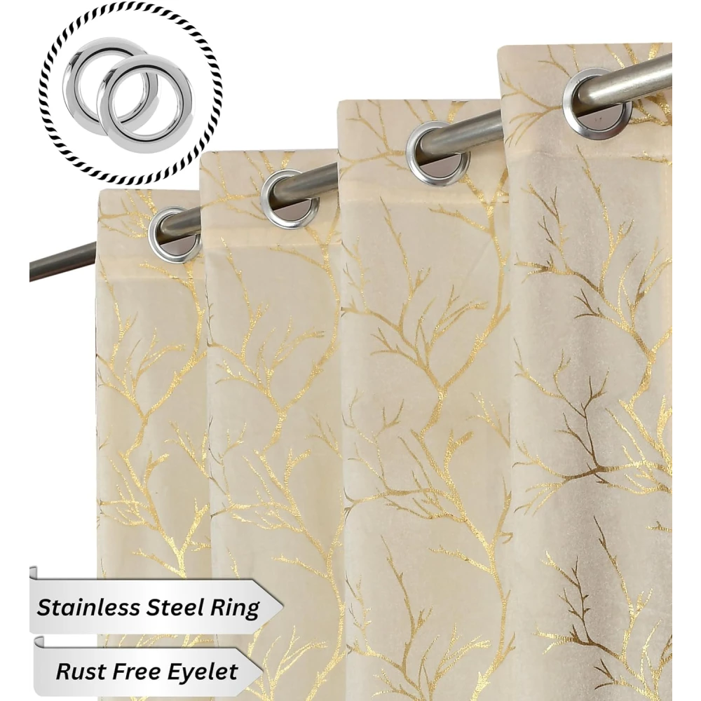 RADECOR Velvet 9ft Door & Window Curtain | Luxury Soft Fabric | Room Darkening | Noise Reducing | Machine Washable | Modern Home Décor/Cream/Pack of 2