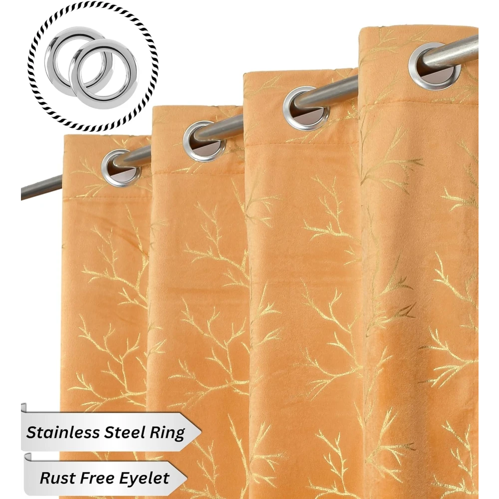 RADECOR Velvet 5ft Door & Window Curtain | Luxury Soft Fabric | Room Darkening | Noise Reducing | Machine Washable | Modern Home Décor/Gold/Pack of 2