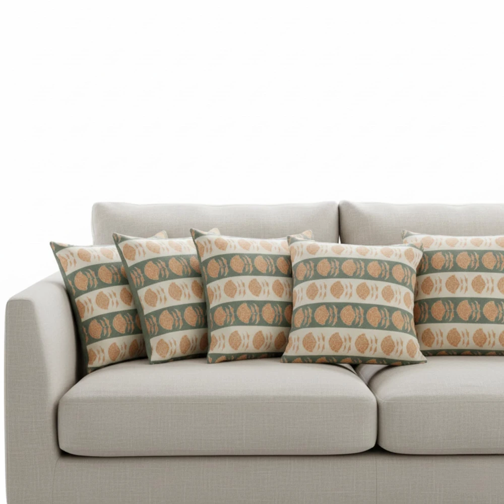 RADECOR Sage Bloom Stripe Cushion Cover Set of 2 | 16x16 Inches Square Covers | Premium Poly Spun Fabric | Hidden Zipper | Modern Decorative Cushion Covers for Sofa, Living Room & Bedroom