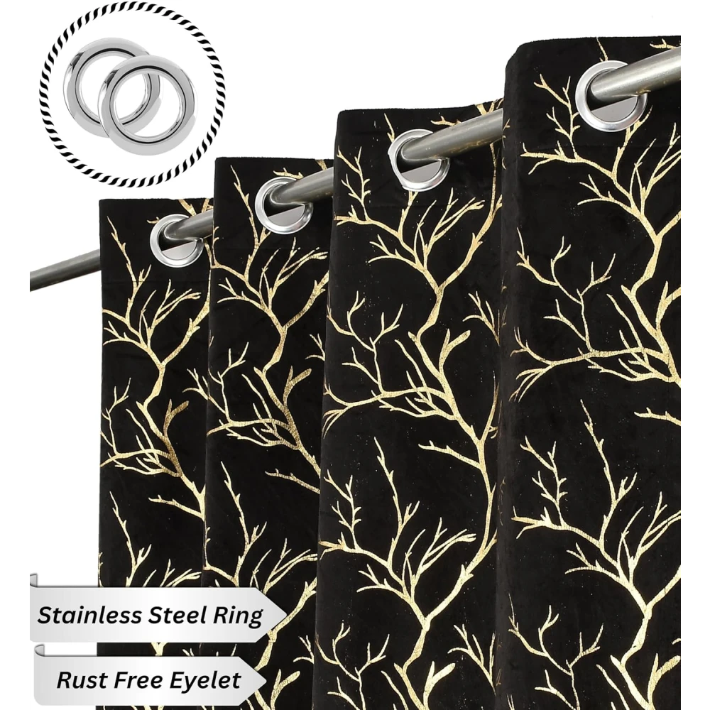RADECOR Velvet 5ft Door & Window Curtain | Luxury Soft Fabric | Room Darkening | Noise Reducing | Machine Washable | Modern Home Décor/Black/Pack of 2