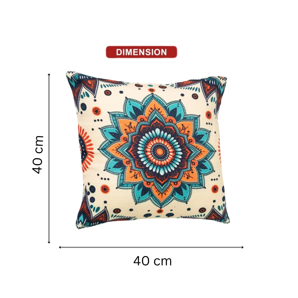 RADECOR Royal Mandala Bloom Cushion Cover Set of 3 | 16x16 Inches Square Covers | Premium Poly Spun Fabric | Hidden Zipper | Modern Decorative Cushion Covers for Sofa, Living Room & Bedroom