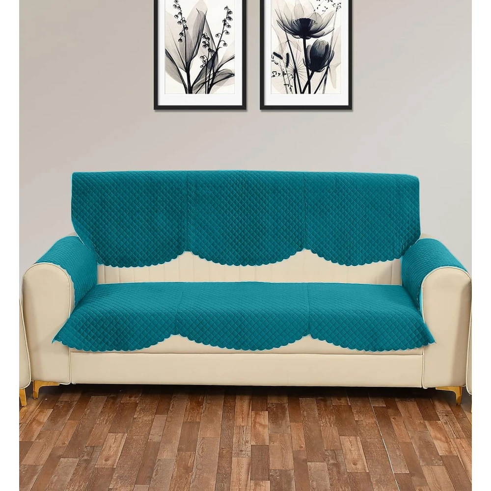 RADECOR ATICUE Solid Color Premium Quilted Sofa Cover Set Sofa Slip Covers/Velvet Sofa Panel (Firoji, 3 Seater + Arm Cover)