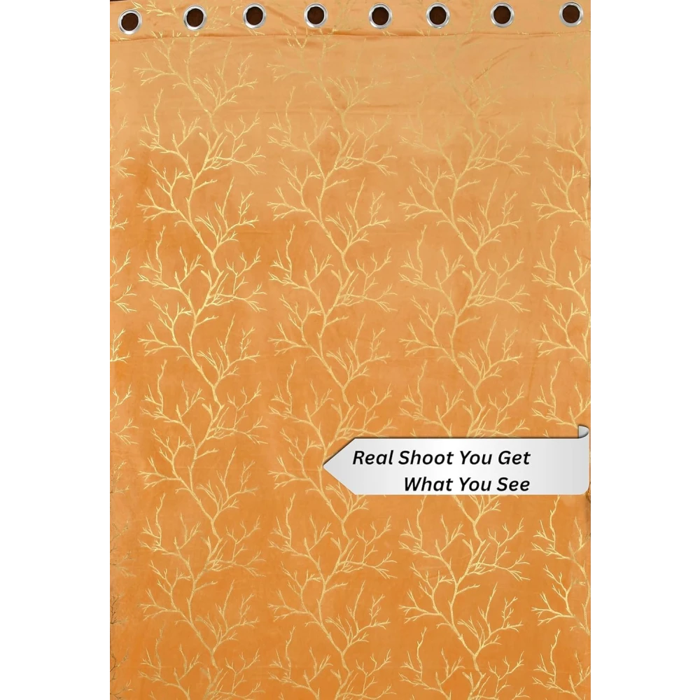 RADECOR Velvet 5ft Door & Window Curtain | Luxury Soft Fabric | Room Darkening | Noise Reducing | Machine Washable | Modern Home Décor/Gold/Pack of 2