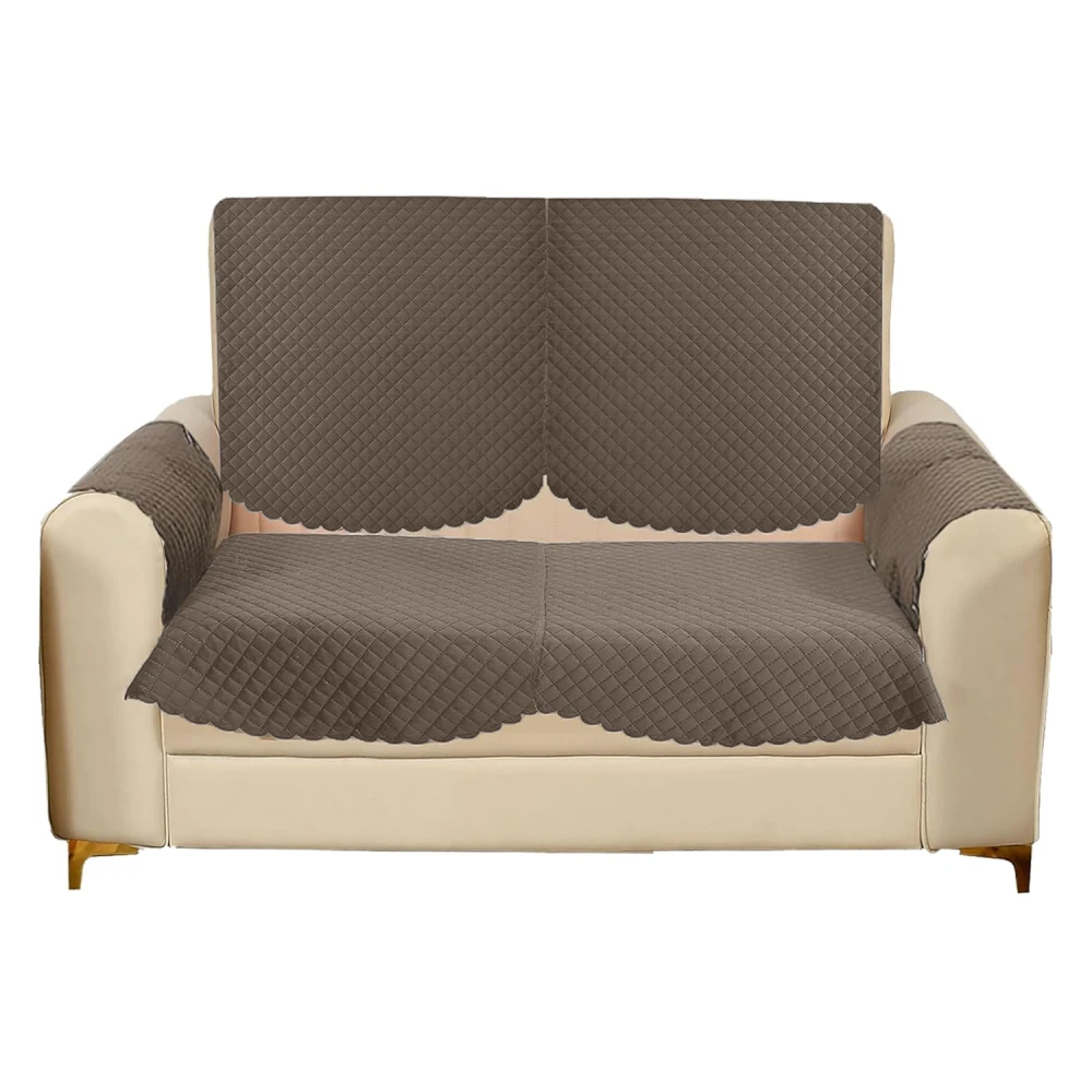 RADECOR ATICUE Solid Color Premium Quilted Sofa Cover Set Sofa Slip Covers/Velvet Sofa Panel (Mouse, 2 Seater + Arm Cover)
