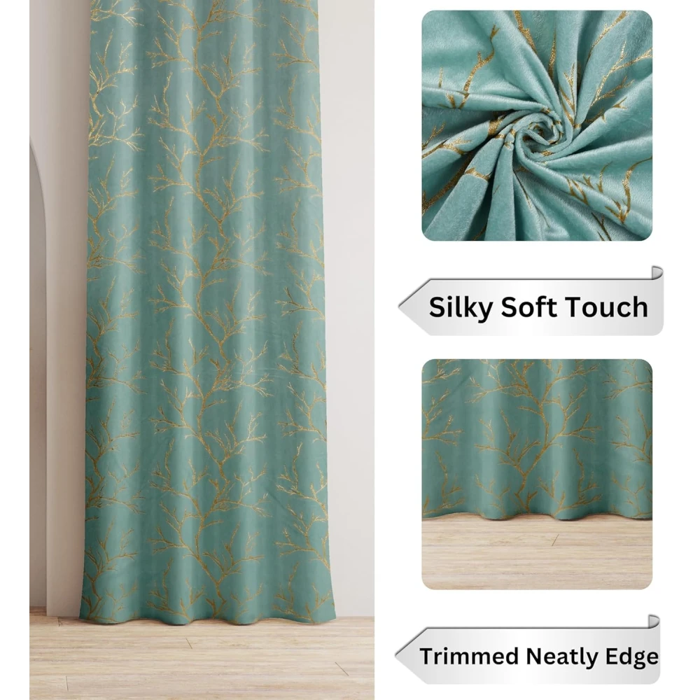 RADECOR Velvet 5ft Door & Window Curtain | Luxury Soft Fabric | Room Darkening | Noise Reducing | Machine Washable | Modern Home Décor/Insland Aqua/Pack of 2