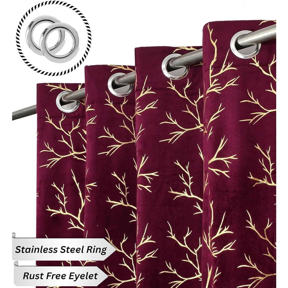 RADECOR Velvet 7ft Door & Window Curtain | Luxury Soft Fabric | Room Darkening | Noise Reducing | Machine Washable | Modern Home Décor/Wine/Pack of 2