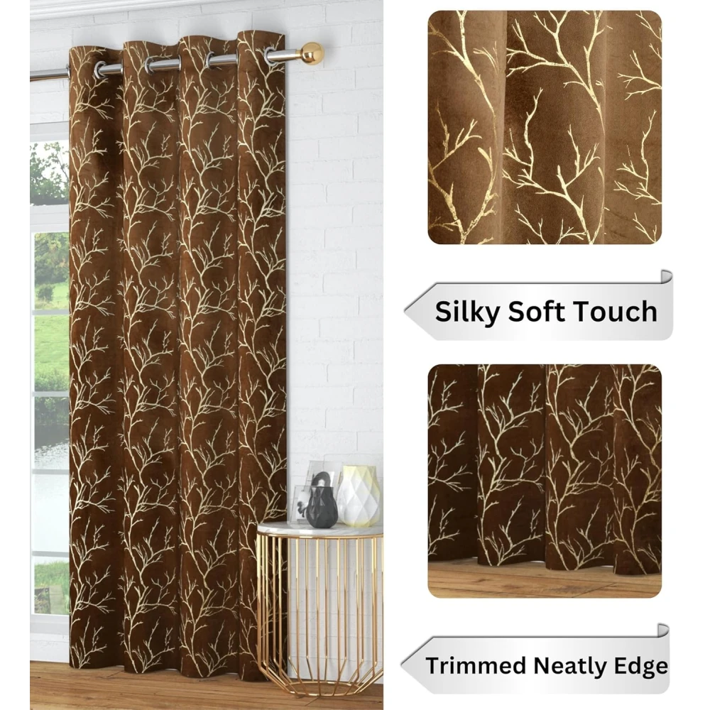 RADECOR Velvet 5ft Door & Window Curtain | Luxury Soft Fabric | Room Darkening | Noise Reducing | Machine Washable | Modern Home Décor/Light Brown/Pack of 2