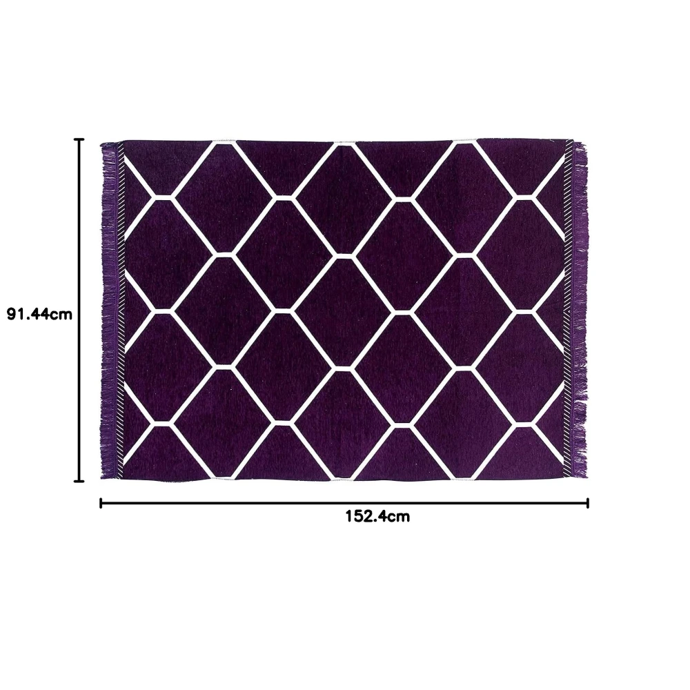 RADECOR Diamond Design Sleek and Spacious Rectangular Chenille Carpet with Binding | Area Rug | Durries for Living Room, Bedroom |5X7 Feet (210 Cmx152 Cm) Brown