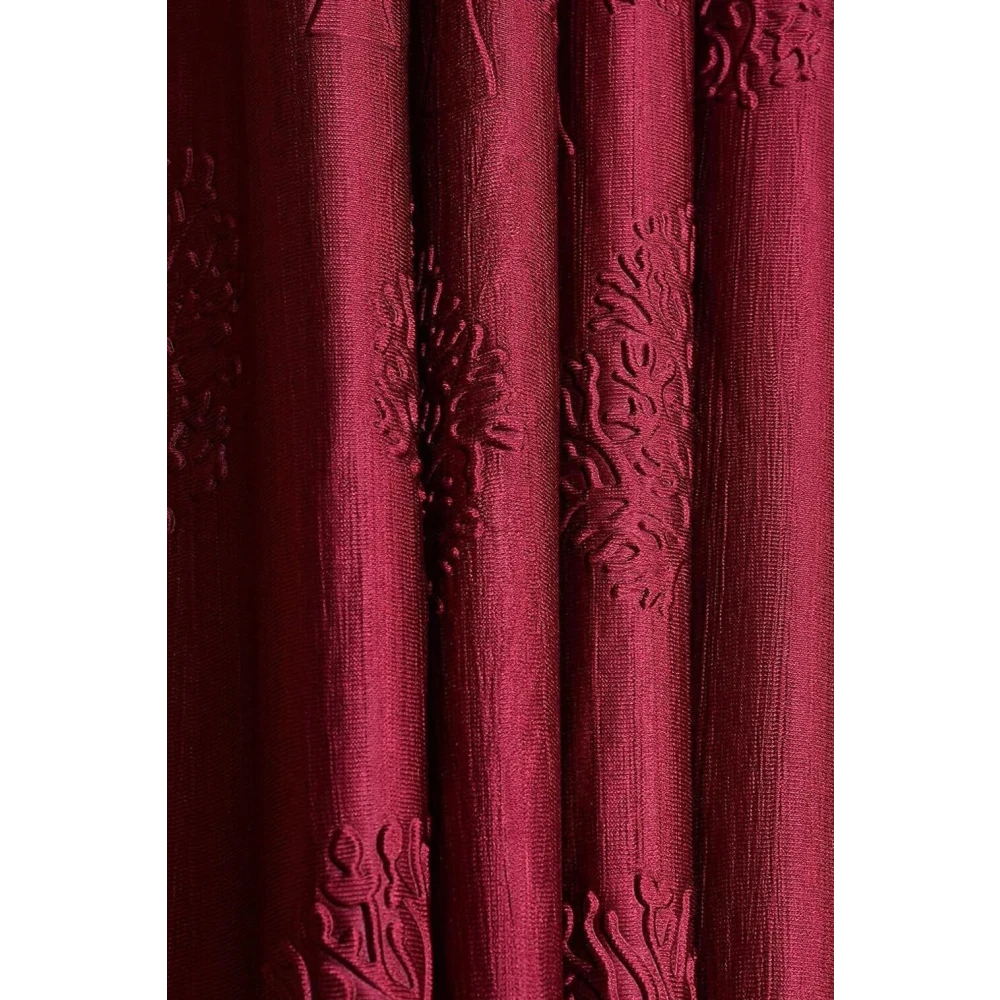 RADECOR Modern Tree Punch Print 9ft Polyester Curtain | Eyelet Window & Door Curtain for Living Room, Bedroom & Office | Elegant Home Décor/Maroon/Pack of 2