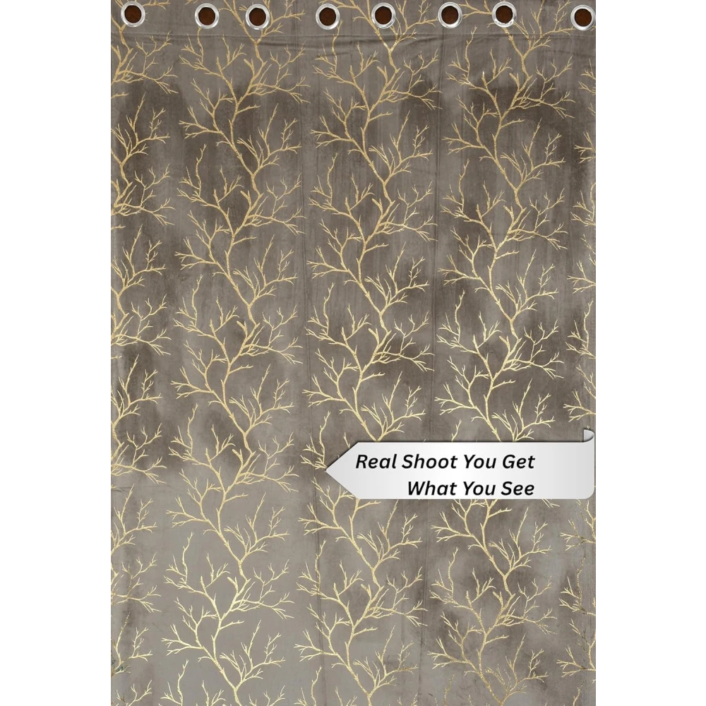 RADECOR Velvet 9ft Door & Window Curtain | Luxury Soft Fabric | Room Darkening | Noise Reducing | Machine Washable | Modern Home Décor/Grey/Pack of 2
