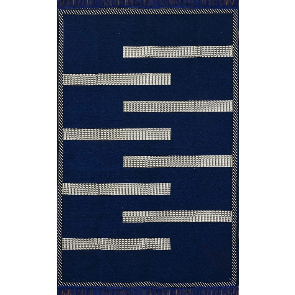 RADECOR Tile Design Sleek and Spacious Rectangular Chenille Carpet with Binding | Area Rug | Durries for Living Room, Bedroom | 5X7 Feet (210 Cmx152 Cm) Blue