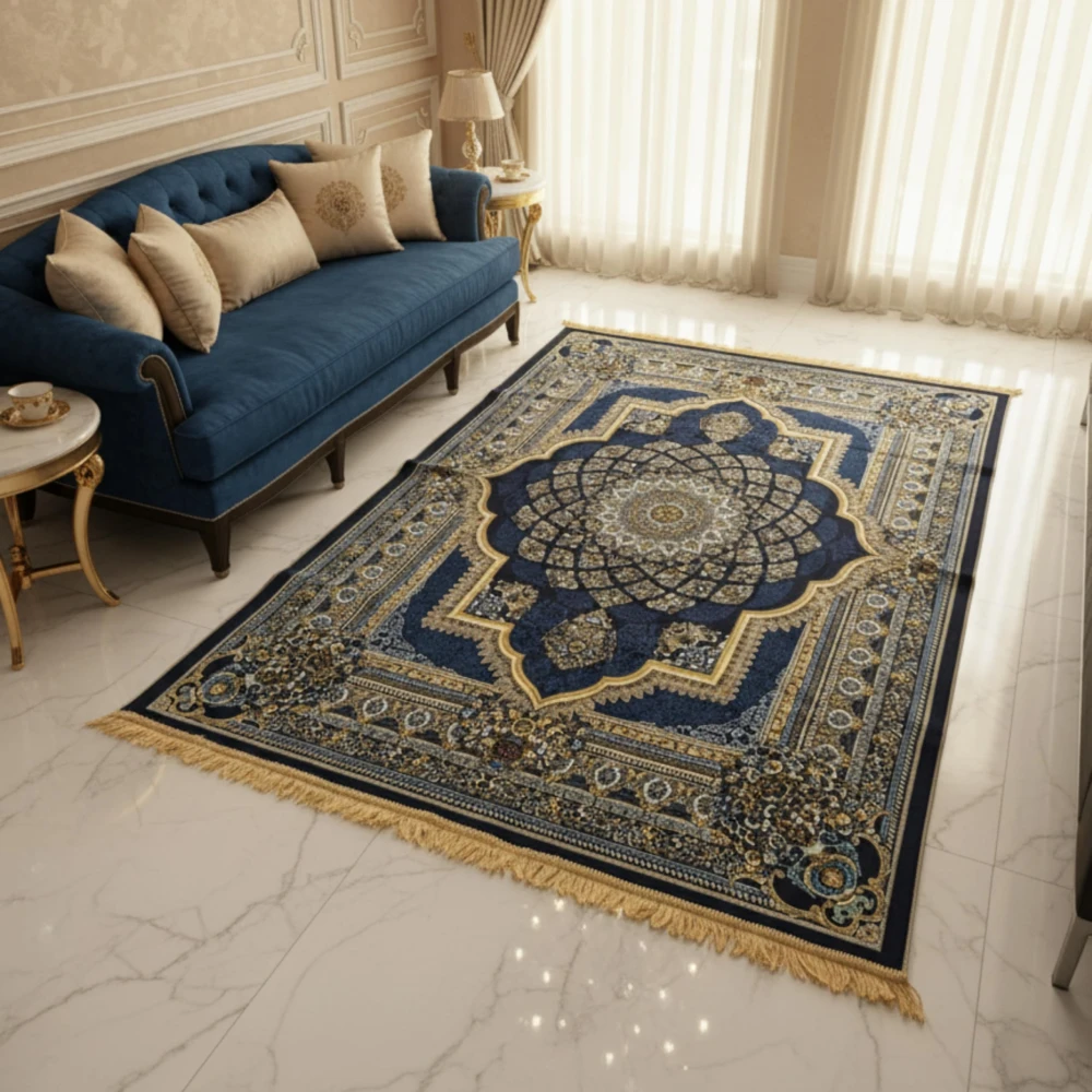 RADECOR Azure Royale Printed Carpet | Royal Mandala Medallion Design Polyester Area Rug | Elegant Decorative Floor Carpet for Living Room, Bedroom & Prayer Room