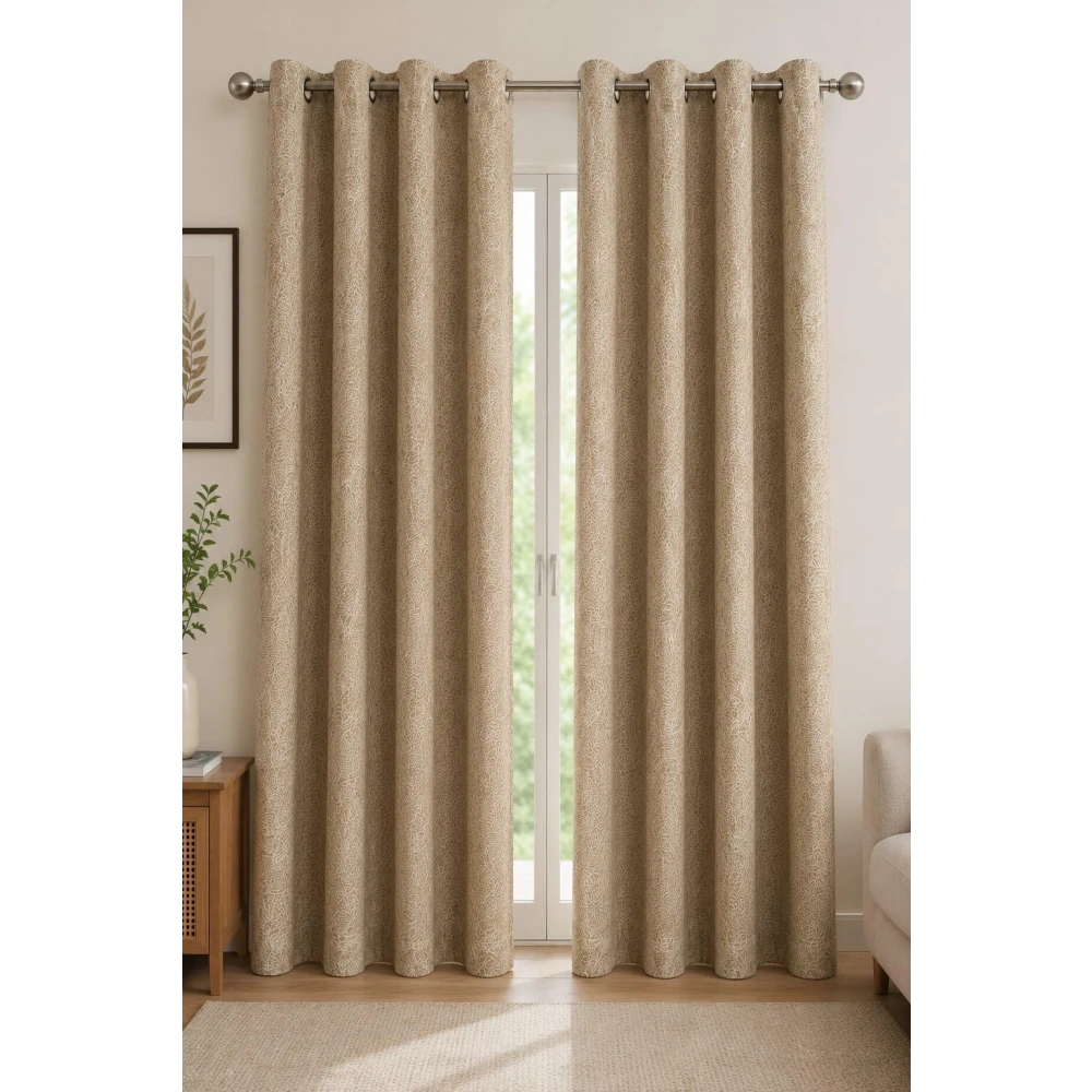 RADECOR Coral Abstract 7ft Brown Door & Window Curtain | Premium Polyster Fabric Textured Designer Curtain | Soft & Durable Fabric | Modern Home Décor/Pack of 2