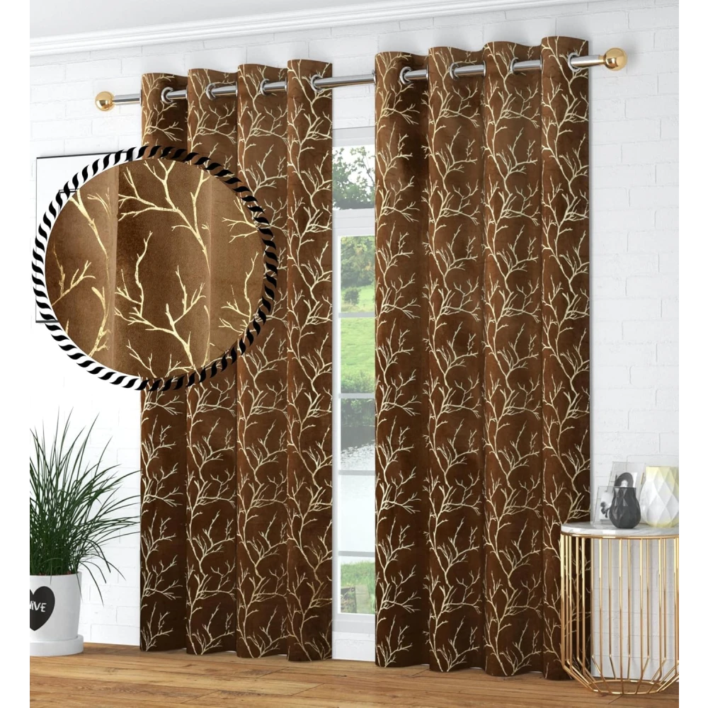 RADECOR Velvet 9ft Door & Window Curtain | Luxury Soft Fabric | Room Darkening | Noise Reducing | Machine Washable | Modern Home Décor/Light Brown/Pack of 2