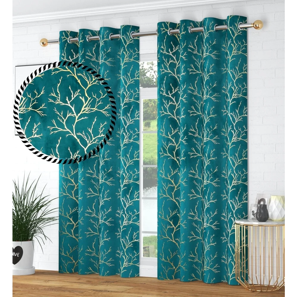 RADECOR Velvet 7ft Door & Window Curtain | Luxury Soft Fabric | Room Darkening | Noise Reducing | Machine Washable | Modern Home Décor/Aqua/Pack of 2