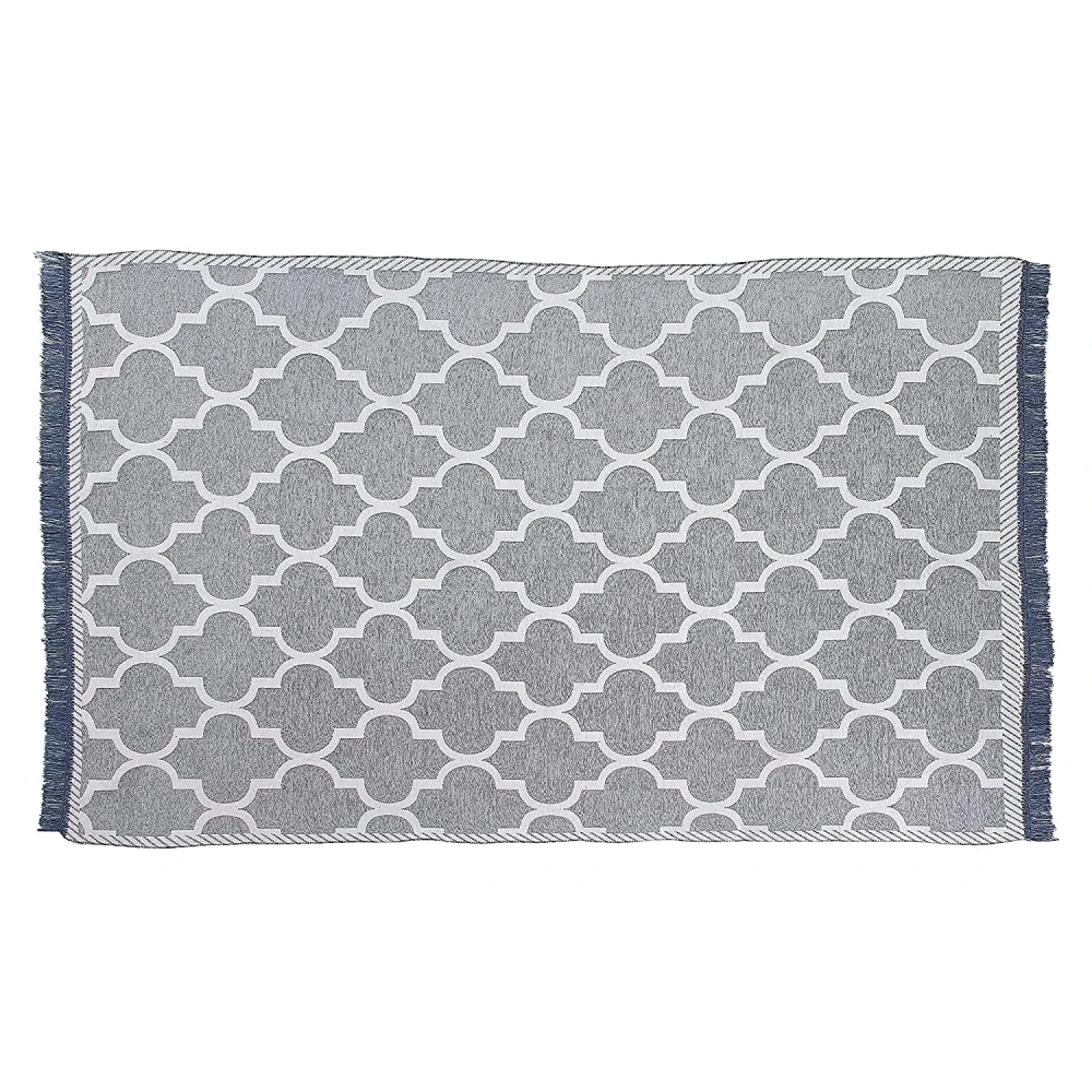 RADECOR Geometric Design Sleek and Spacious Rectangular Chenille Carpet with Binding | Area Rug | Durries for Living Room, Bedroom | 5X7 Feet (210 Cmx152 Cm) Grey