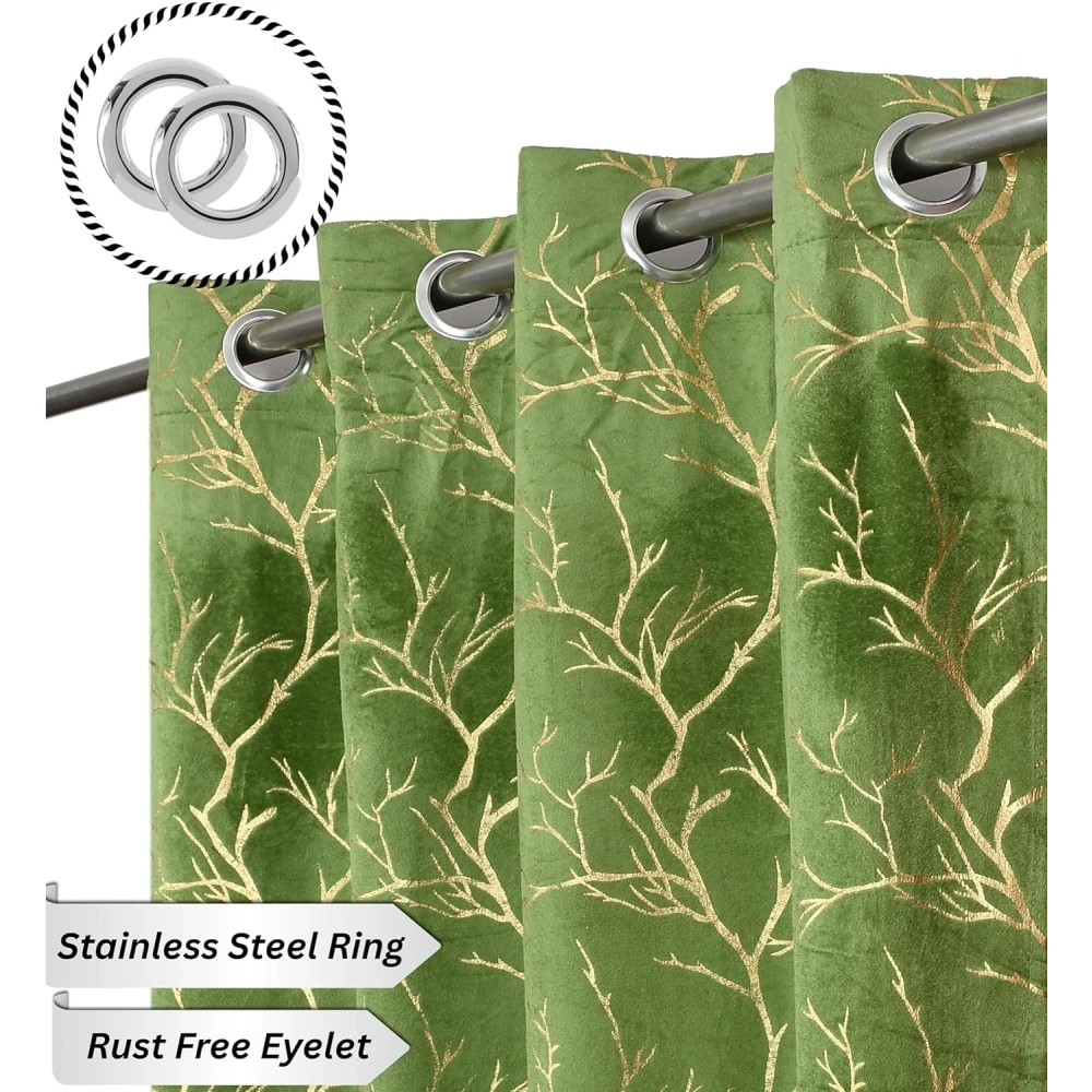 RADECOR Velvet 7ft Door & Window Curtain | Luxury Soft Fabric | Room Darkening | Noise Reducing | Machine Washable | Modern Home Décor/Green/Pack of 2