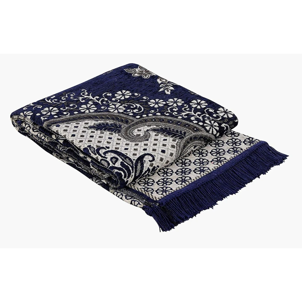 RADECOR World 6D Ethnic Premium Living Room Carpet with Bindings, Area Rug, Sleek and Spacious Rectangular (5X7, Maroon, Chenille, Pack of 1) (210 Cmx152 Cm) (Navy)