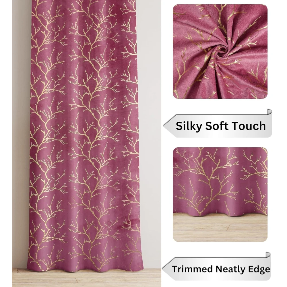 RADECOR Velvet 9ft Door & Window Curtain | Luxury Soft Fabric | Room Darkening | Noise Reducing | Machine Washable | Modern Home Décor/English Wine/Pack of 2