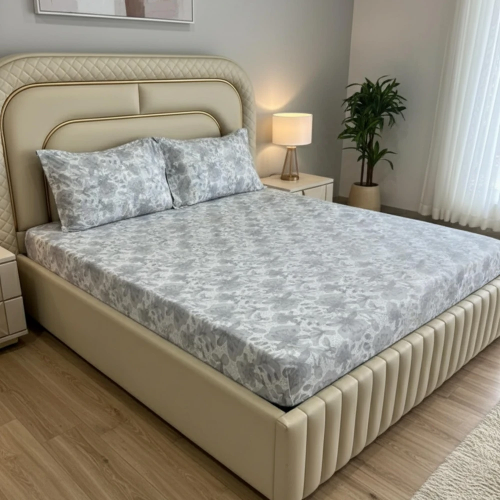 RADECOR Premium Polycotton Flower Grey Bedsheet with 2 Pillow Covers | Soft & Breathable Fabric | Machine Washable | King Size | Ideal for Daily Use