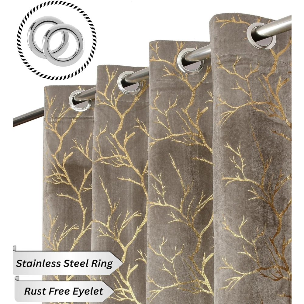 RADECOR Velvet 9ft Door & Window Curtain | Luxury Soft Fabric | Room Darkening | Noise Reducing | Machine Washable | Modern Home Décor/Grey/Pack of 2