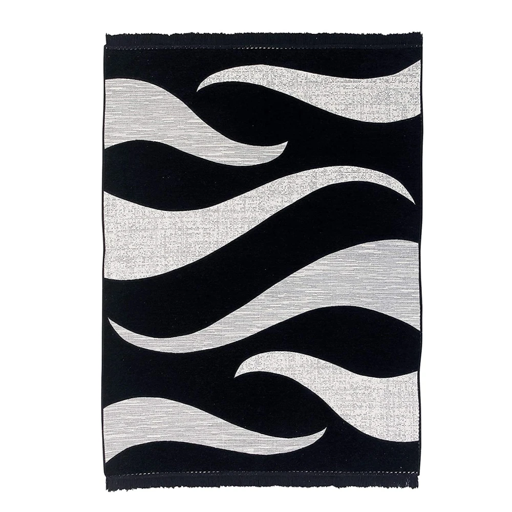 RADECOR Wave Design Rectangular Chenille Carpet, Black, 5X7 Feet