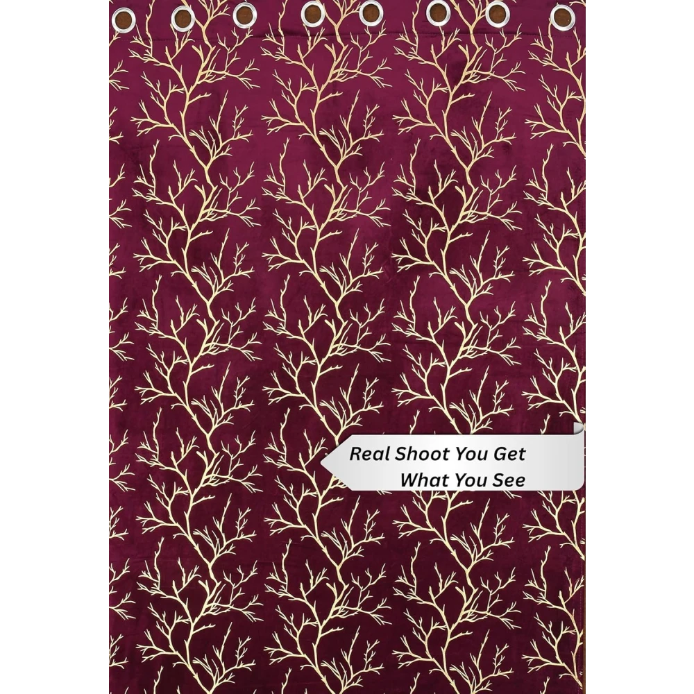 RADECOR Velvet 7ft Door & Window Curtain | Luxury Soft Fabric | Room Darkening | Noise Reducing | Machine Washable | Modern Home Décor/Wine/Pack of 2