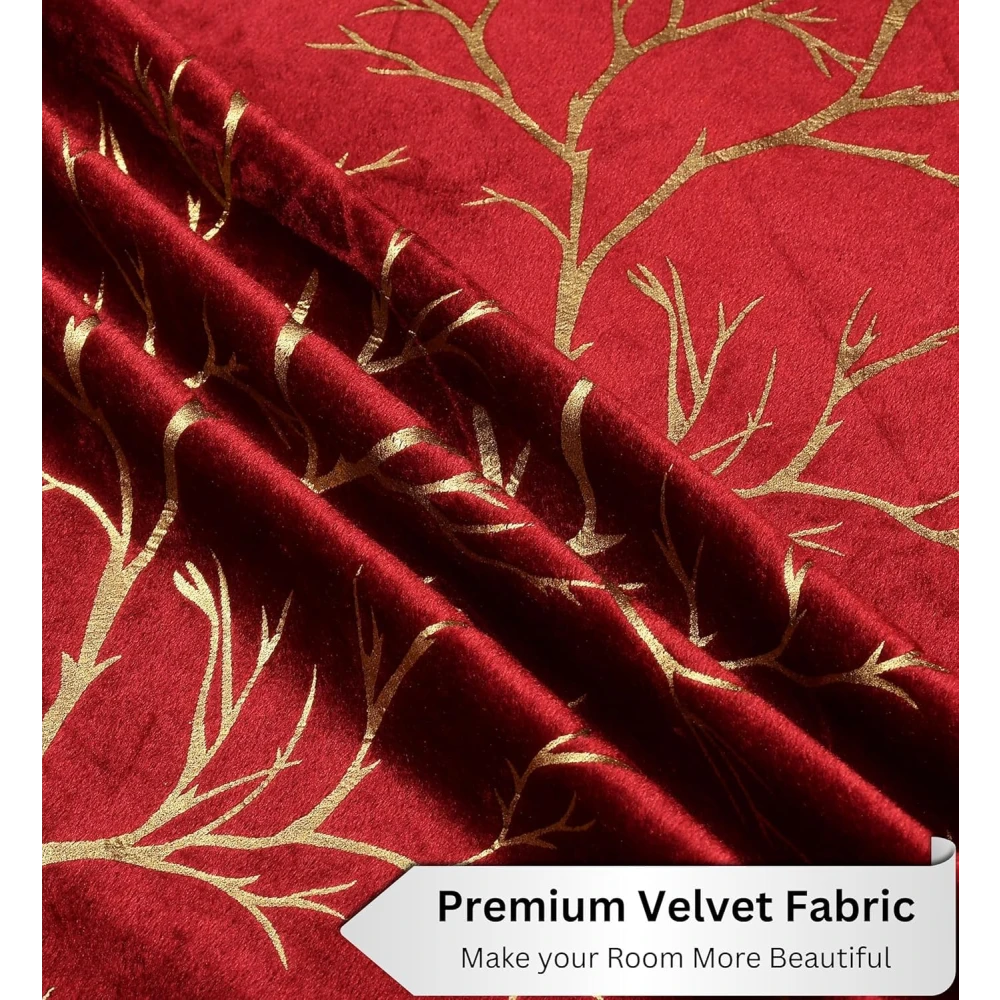 RADECOR Velvet 9ft Door & Window Curtain | Luxury Soft Fabric | Room Darkening | Noise Reducing | Machine Washable | Modern Home Décor/Maroon/Pack of 2