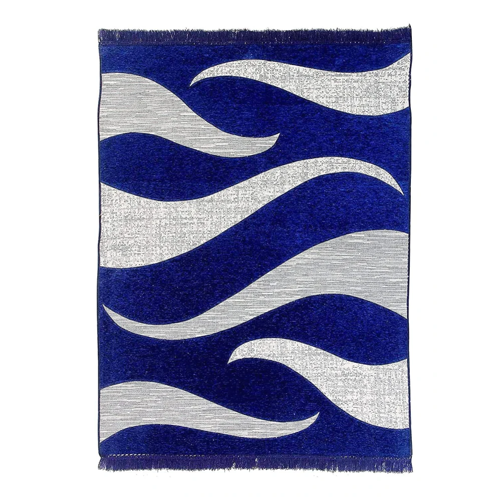 RADECOR Wave Design Sleek and Spacious Rectangular Chenille Carpet with Binding | Area Rug | Durries for Living Room, Bedroom | 5X7 Feet (210 Cmx152 Cm) Blue