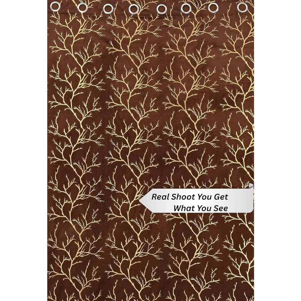 RADECOR Velvet 5ft Door & Window Curtain | Luxury Soft Fabric | Room Darkening | Noise Reducing | Machine Washable | Modern Home Décor/Brown/Pack of 2