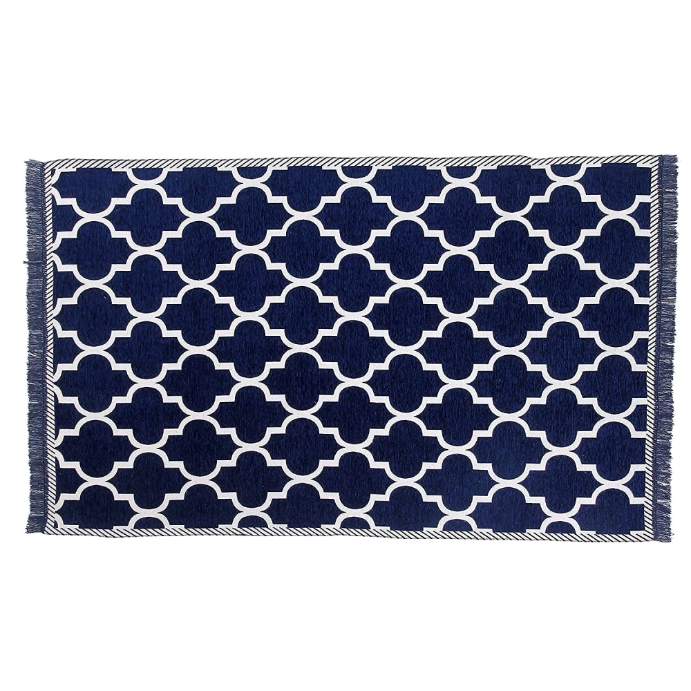 RADECOR Geometric Rectangular Chenille Carpet, Navy Blue, 5X7 Feet