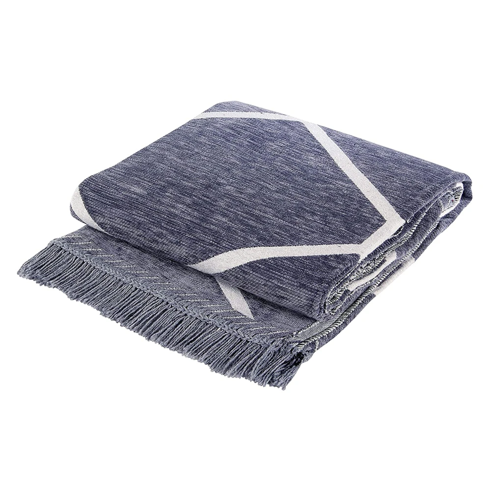 RADECOR Diamond Design Sleek and Spacious Rectangular Chenille Carpet with Binding | Area Rug | Durries for Living Room, Bedroom |5X7 Feet (210 Cmx152 Cm) Grey