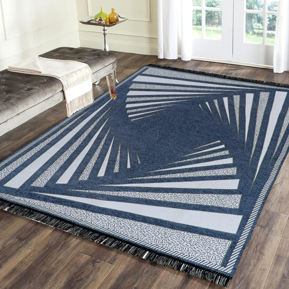 RADECOR Premium Exclusive Chenille Living Room Carpet with Binding, Area Rug, Durries Sleek and Spacious Rectangular |5X7 Feet (210 Cmx152 Cm) (Lead Grey)