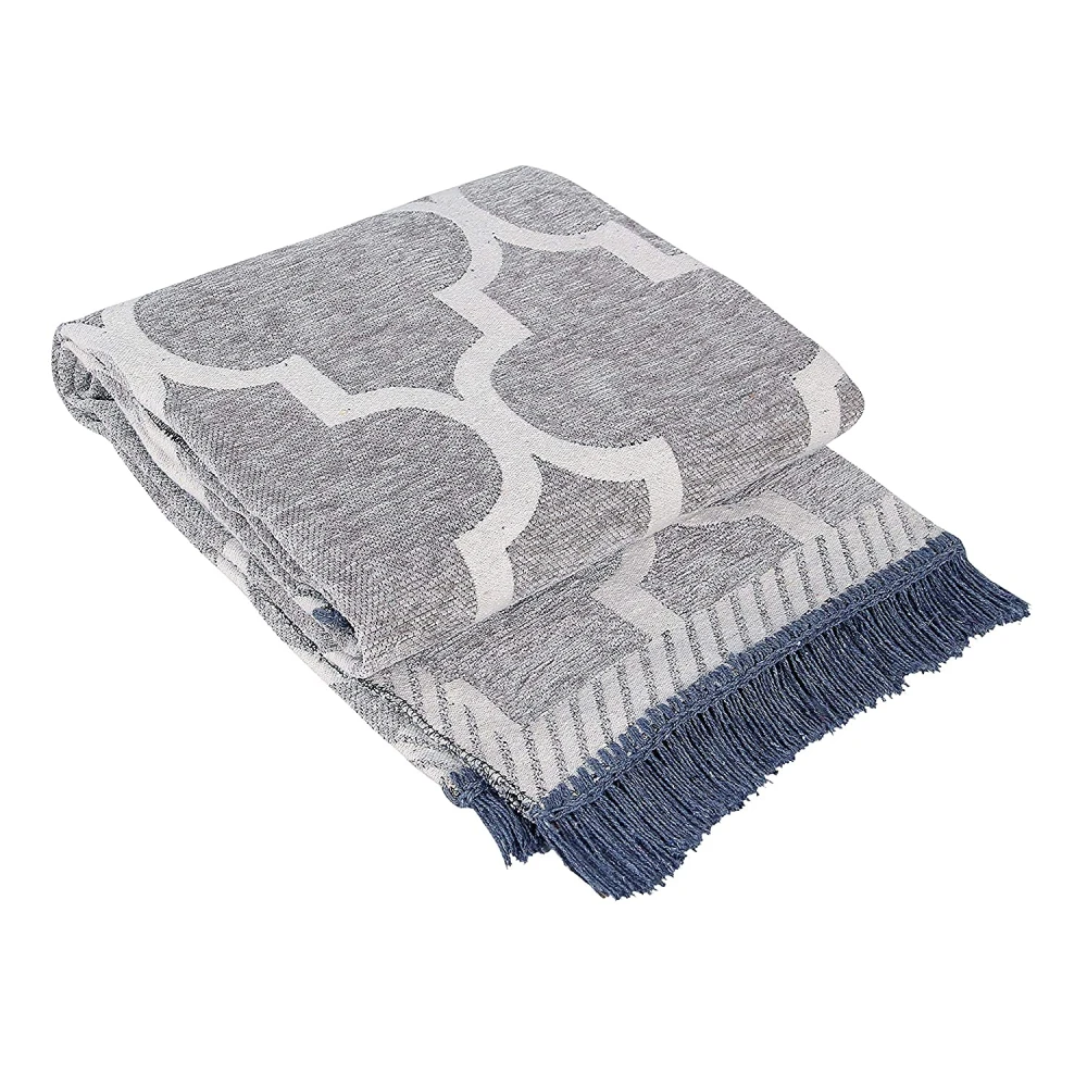 RADECOR Geometric Design Sleek and Spacious Rectangular Chenille Carpet with Binding | Area Rug | Durries for Living Room, Bedroom | 5X7 Feet (210 Cmx152 Cm) Grey