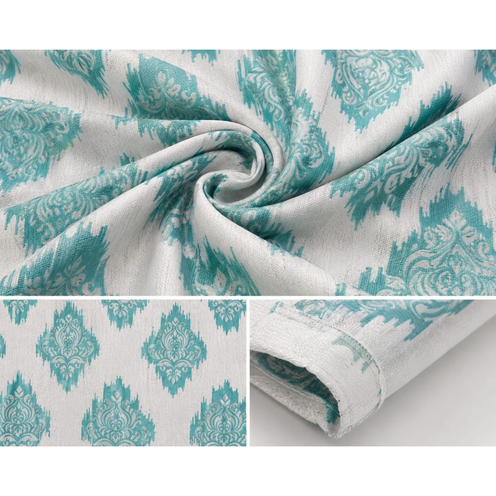 RADECOR Damash Ikat Print 5ft Window Curtain for Living Room & Bedroom | Premium Polyester Eyelet Curtain | Room Darkening Decorative Curtain/Aqua/Pack of 2