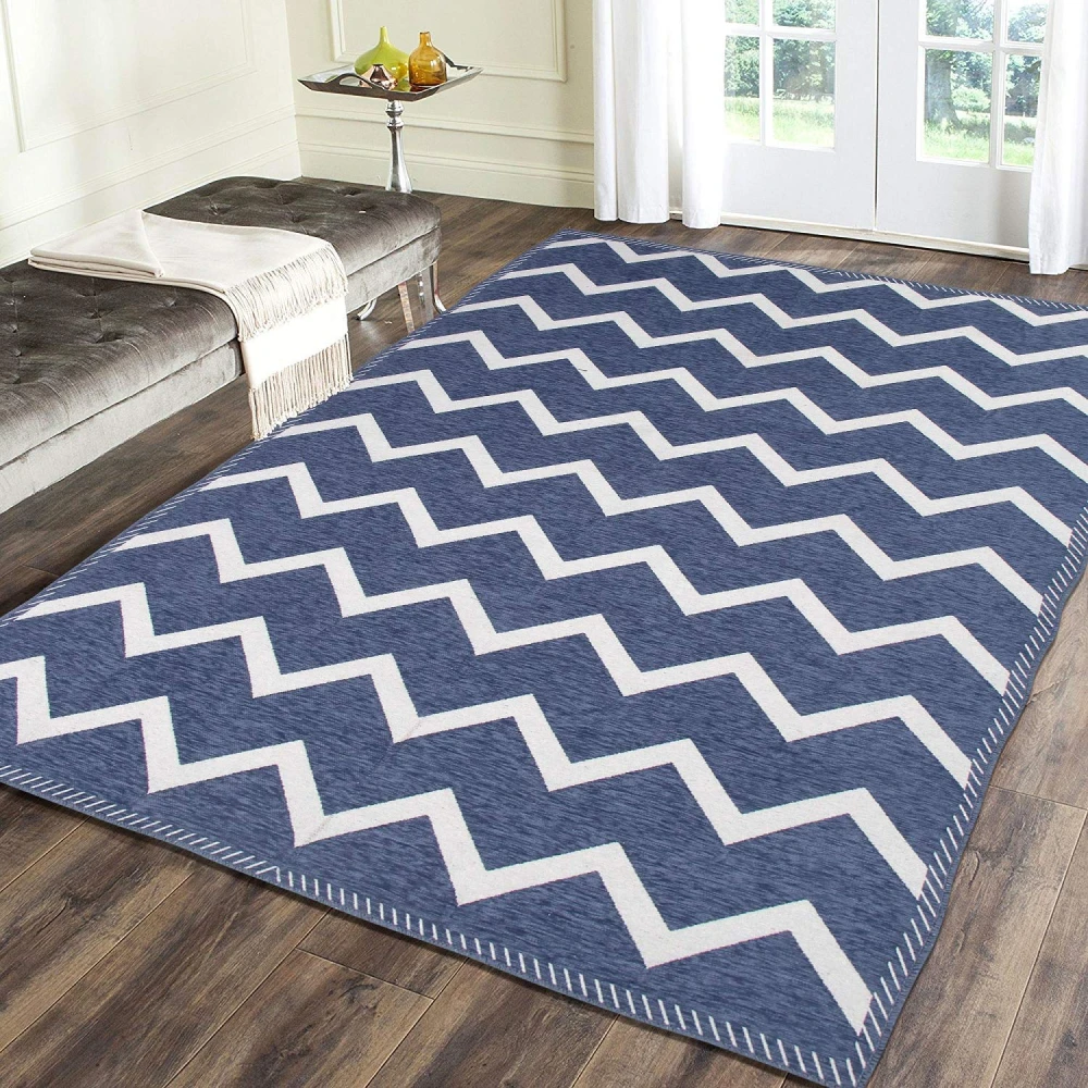 RADECOR Zig Zag Design Sleek and Spacious Rectangular Chenille Carpet with Binding | Area Rug | Durries for Living Room, Bedroom | 5X7 Feet (210 Cmx152 Cm) Grey