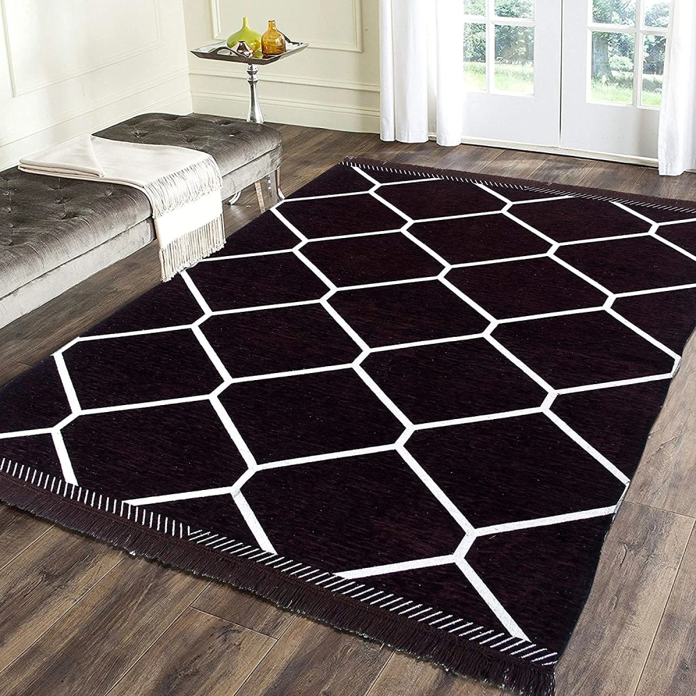 RADECOR Diamond Design Sleek and Spacious Rectangular Chenille Carpet with Binding | Area Rug | Durries for Living Rooms, Bedroom |5X7 Feet (210 Cmx152 Cm) Brown
