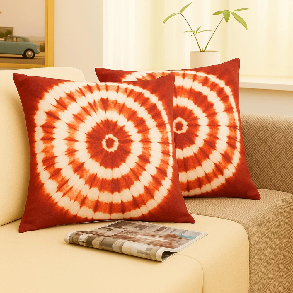 RADECOR Tribal Sun Circle Cushion Cover Set of 2 | 16x16 Inches Square Covers | Premium Poly Spun Fabric | Hidden Zipper | Modern Decorative Cushion Covers for Sofa, Living Room & Bedroom
