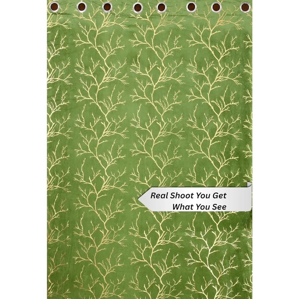 RADECOR Velvet 7ft Door & Window Curtain | Luxury Soft Fabric | Room Darkening | Noise Reducing | Machine Washable | Modern Home Décor/Green/Pack of 2