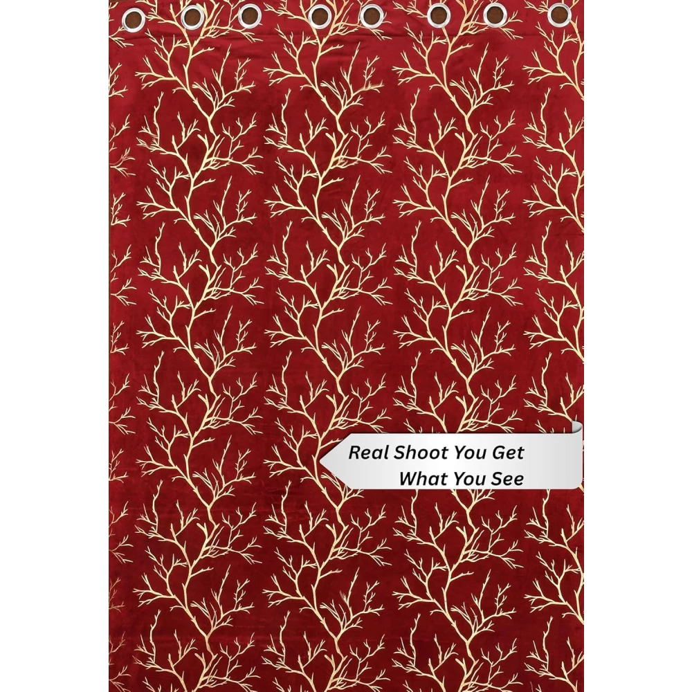 RADECOR Velvet 7ft Door & Window Curtain | Luxury Soft Fabric | Room Darkening | Noise Reducing | Machine Washable | Modern Home Décor/Maroon/Pack of 2