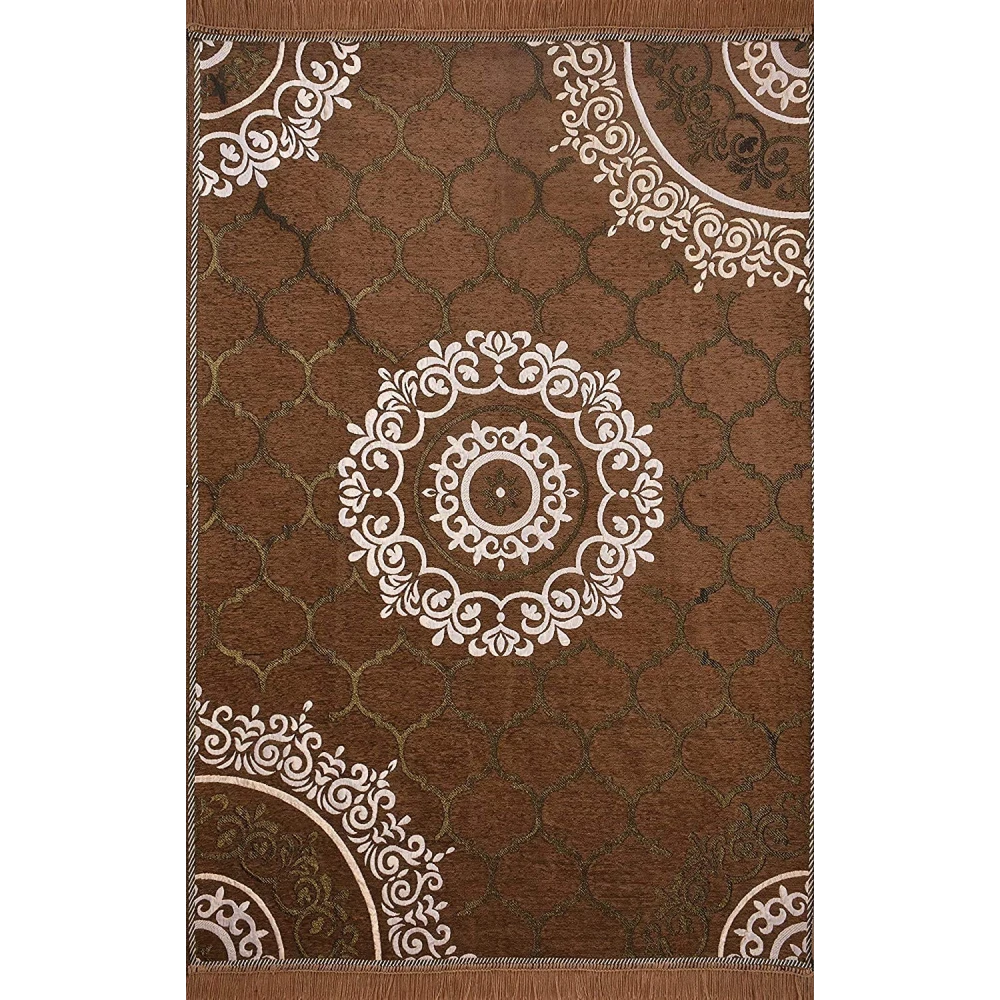 RADECOR World Premium Sleek and Spacious Rectangular Chennille Living Room Carpet with Binding, Area Rug, Durries II (5X7 Feet) (213 Cmx152 Cm) (Mouse)
