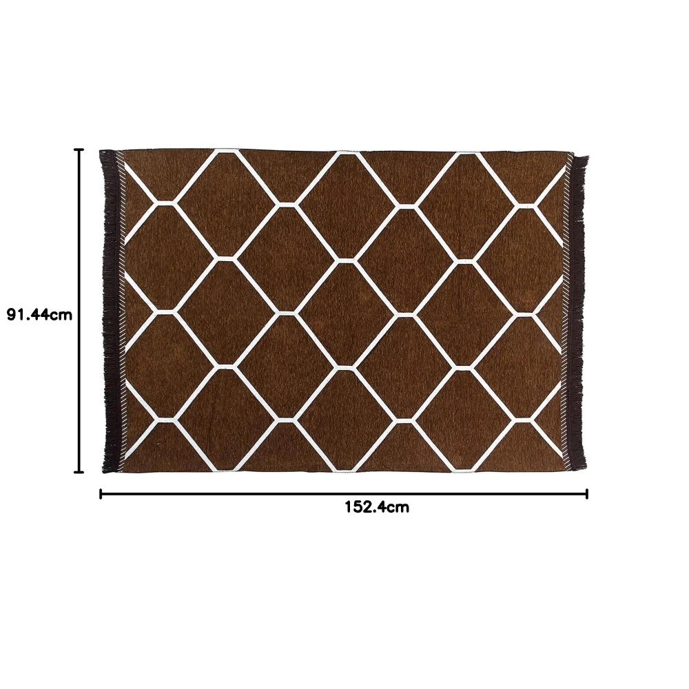 RADECOR Diamond Design Sleek and Spacious Rectangular Chenille Carpet with Binding | Area Rug | Durries for Living Room, Bedroom |5X7 Feet (210 Cmx152 Cm) Coffee